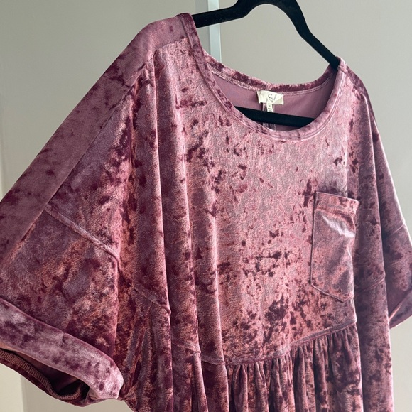Easel Boho Velvet Pink Women's Baby Doll Top Plus Size 1X - Picture 4 of 5